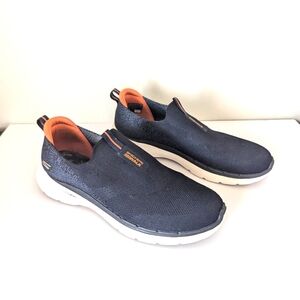 Men's size 13 Skechers Go Walk loafer sneakers, navy & orange